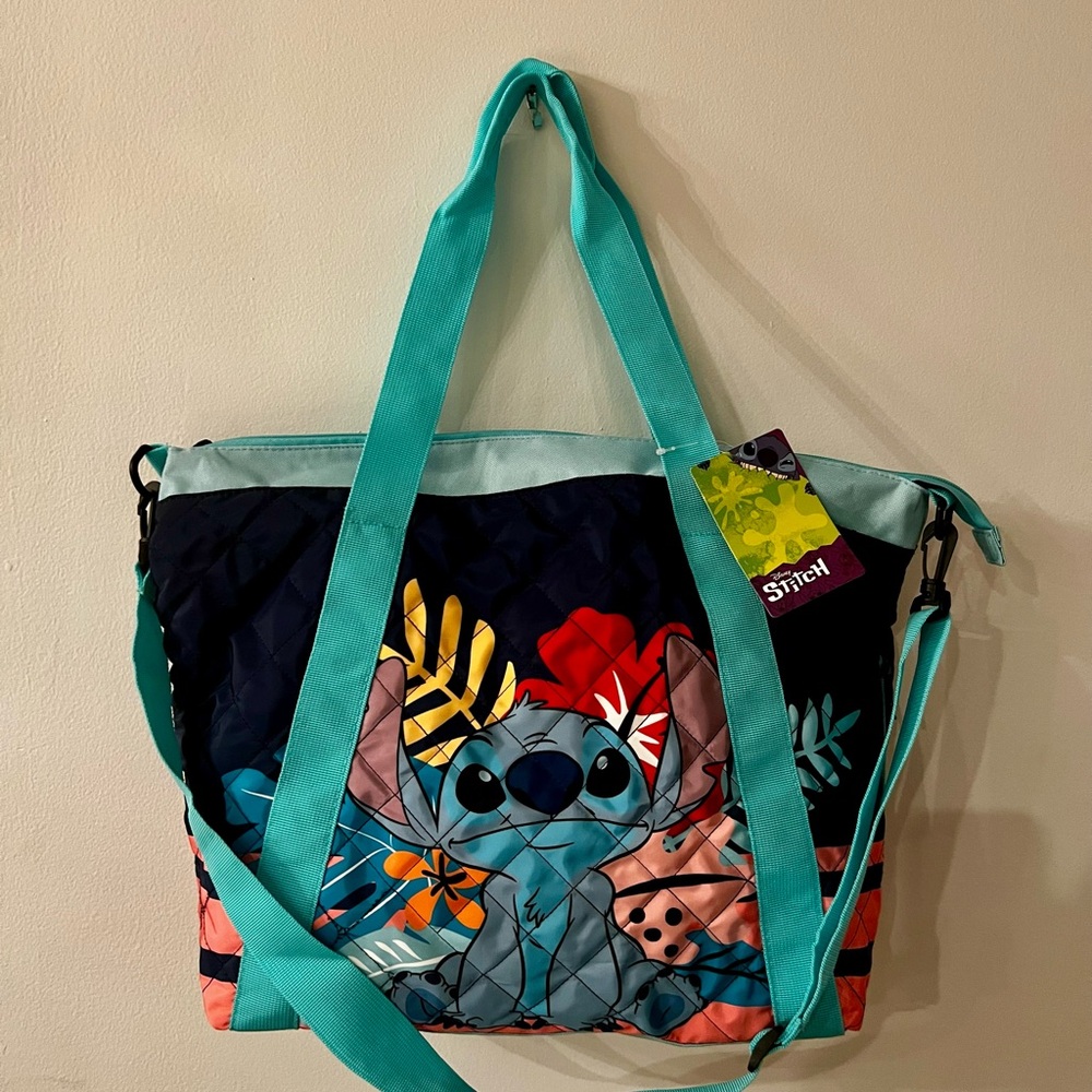 NWT Disney Stitch Quilted Tote with Adjustable Strap